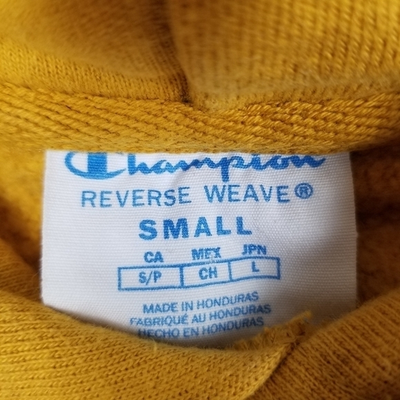 Champion Reverse Weave Hoodie Sweatshirt Pull Over Gold Yellow Adult Oversize S - Picture 2 of 8